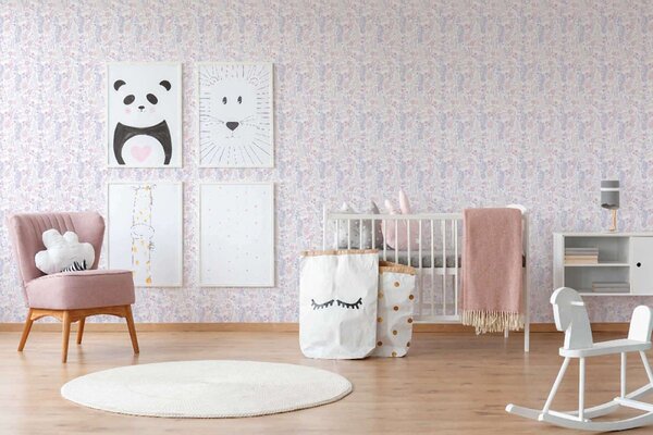 A.S. Création | Vliesová tapeta na stenu Little Love 38118-1 | 0,53 x 10,05 m | biela, fialová, ružová