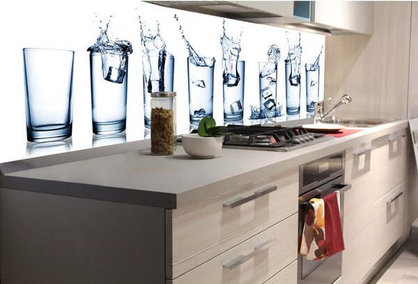DIMEX | Fototapeta do kuchyne Pohár vody KI-180-162 | 180 x 60 cm | modrá, biela