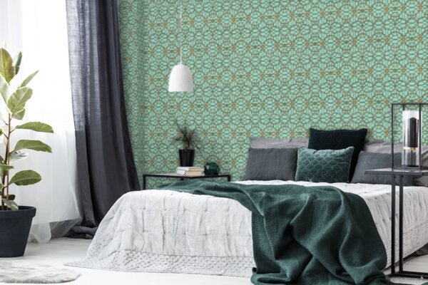 A.S. Création | Vliesová tapeta na stenu Versace 37049-7 | 0,70 x 10,05 m | zelená, zlatá, šedá, metalická