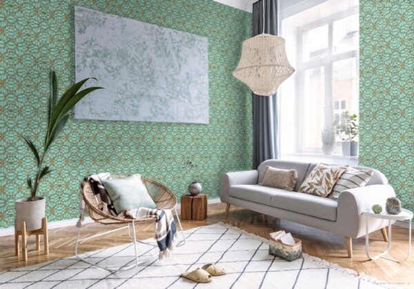 A.S. Création | Vliesová tapeta na stenu Versace 37049-7 | 0,70 x 10,05 m | zelená, zlatá, šedá, metalická