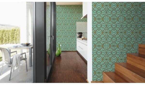 A.S. Création | Vliesová tapeta na stenu Versace 37049-7 | 0,70 x 10,05 m | zelená, zlatá, šedá, metalická