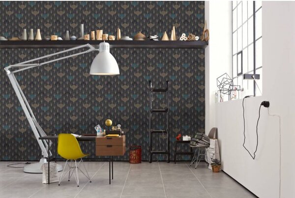 A.S. Création | Vliesová tapeta na stenu Pop Style 37483-3 | 0,53 x 10,05 m | modrá, čierna, metalická
