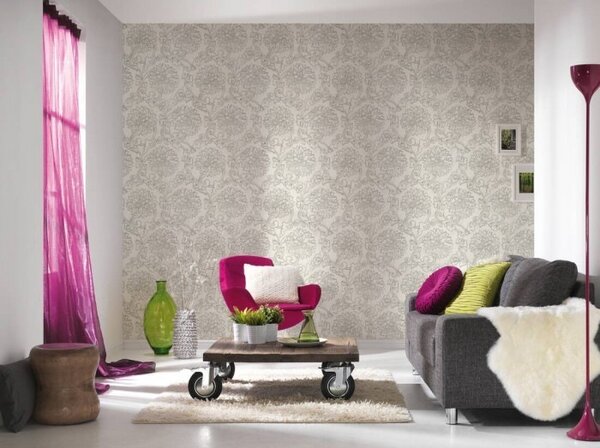 A.S. Création | Vliesová tapeta na stenu Asian Fusion 37470-2 | 0,53 x 10,05 m | krémová, metalická, šedá