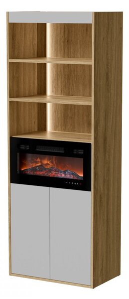 Mirjan24 Vitrína do obývacej izby s krbom Biranto EF 60 2D, Farby: dub tajga / sivá 5903211533303