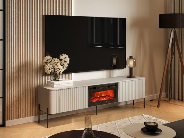 Mirjan24 TV stolík/skrinka s krbom Wompor 190 EF, Farby: biela 5903211543821