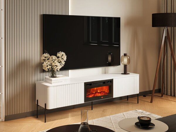 Mirjan24 TV stolík/skrinka s krbom Wompor 190 EF, Farby: biela 5903211543821