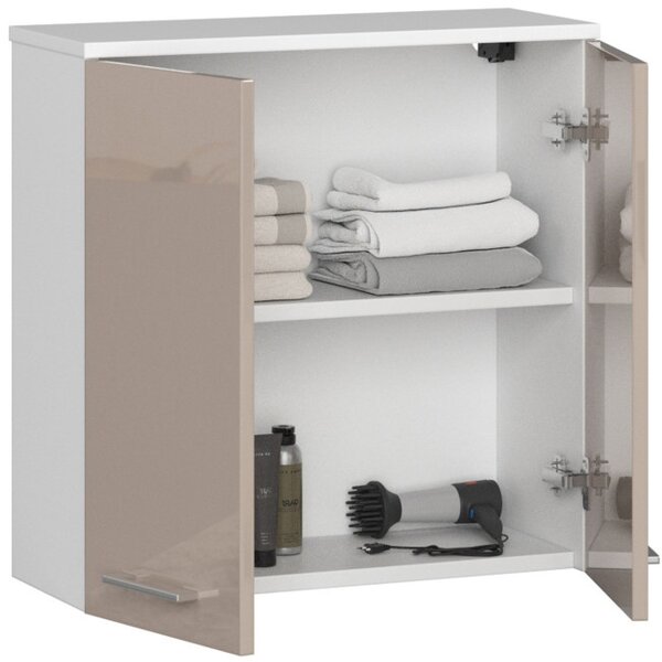 Kúpeľňová skrinka FIN W 60 cm 2D biela / cappuccino, lesk