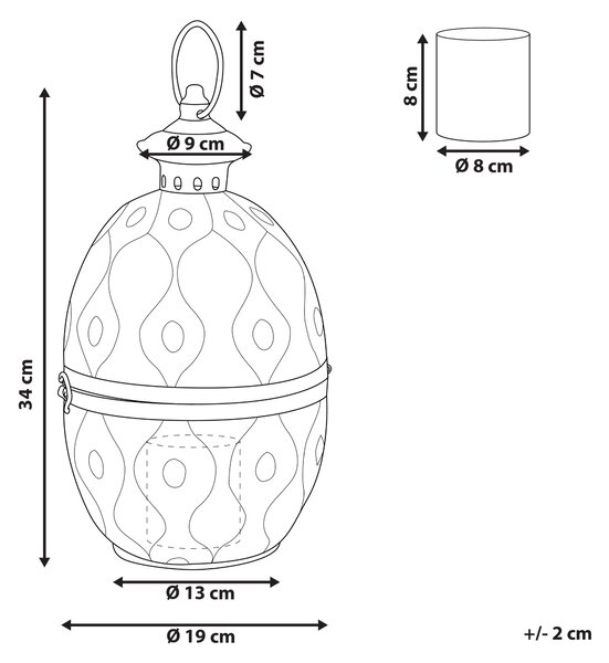 Lampáš zlatý kovový 34 cm so skleneným držiakom na sviečku orientálny ozdobný vajcovitý tvar