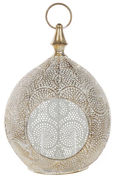 Lampáš zlatý kovový 33 cm so skleneným držiakom na sviečku orientálny ozdobný boho