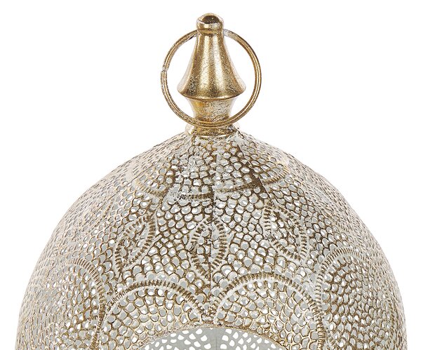 Lampáš zlatý kovový 33 cm so skleneným držiakom na sviečku orientálny ozdobný boho