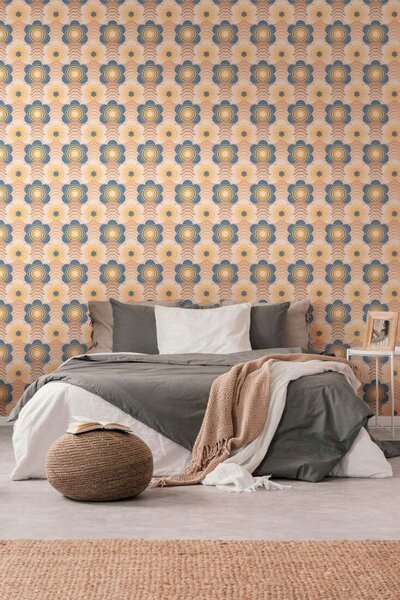 A.S. Création | Vliesová tapeta na stenu Retro Chic 39539-2 | 0,53 x 8,5 m | hnedá, modrá, béžová, oranžová, viacfarebná