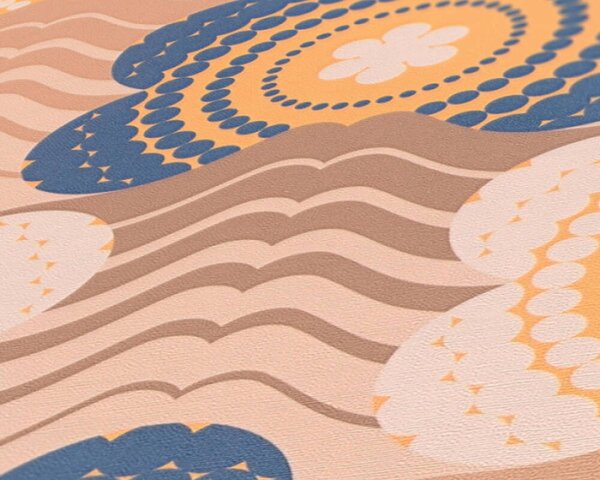 A.S. Création | Vliesová tapeta na stenu Retro Chic 39539-2 | 0,53 x 8,5 m | hnedá, modrá, béžová, oranžová, viacfarebná