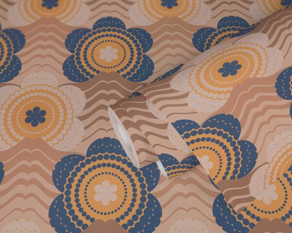 A.S. Création | Vliesová tapeta na stenu Retro Chic 39539-2 | 0,53 x 8,5 m | hnedá, modrá, béžová, oranžová, viacfarebná