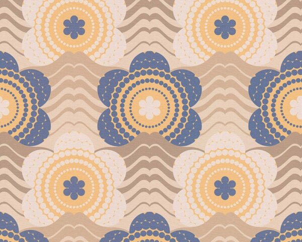 A.S. Création | Vliesová tapeta na stenu Retro Chic 39539-2 | 0,53 x 8,5 m | hnedá, modrá, béžová, oranžová, viacfarebná