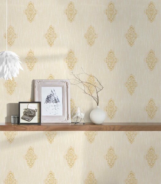 A.S. Création | Vliesová tapeta na stenu Luxury Wallpaper 31946-2 | 0,53 x 10,05 m | krémová, zlatá
