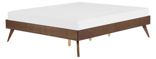 Posteľ tmavý jaseň 140 x 200 cm MDF posteľový rám bez čela s lamelovým roštom spálňa