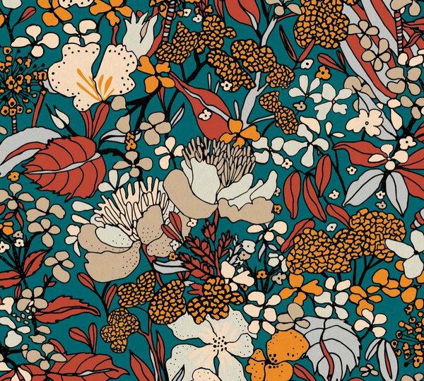 A.S. Création | Vliesová tapeta na stenu AP Floral Impression 37756-2 | 0,53 x 10,05 m | viacfarebná, modrá