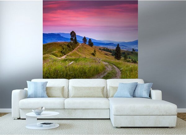 DIMEX | Vliesová fototapeta na stenu Príroda s červánkami MS-3-0061 | 225 x 250 cm | zelená, modrá, ružová