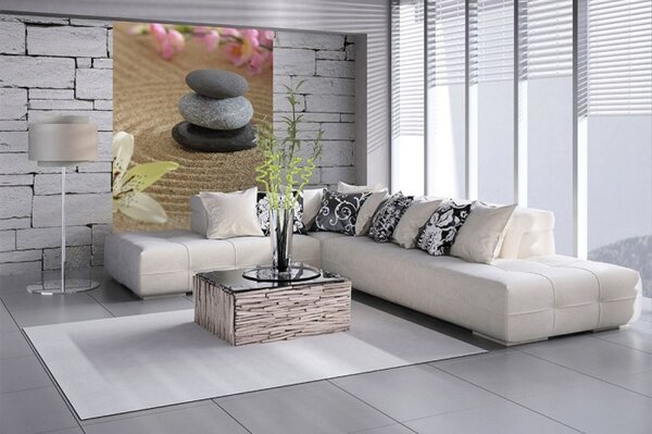 DIMEX | Vliesové fototapety na stenu Záhrada zen MS-2-0117 | 150 x 250 cm | béžová, šedá, ružová, žltá