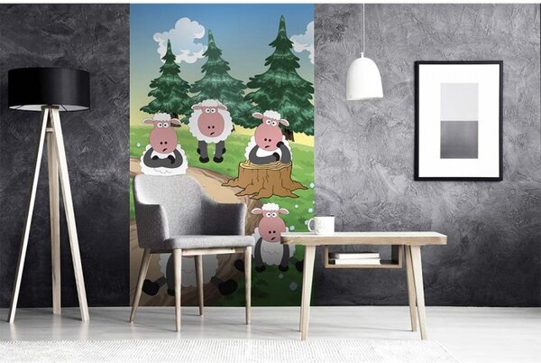 DIMEX | Vliesové fototapety na stenu Ovečky MS-2-0342 | 150 x 250 cm | zelená, viacfarebná