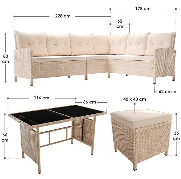 Záhradný ratanový set Manacor - krémový/pieskové podušky