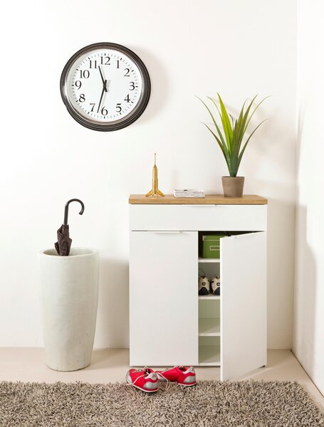 SKRINKA NA TOPÁNKY, dub artisan, biela s vysokým leskom, 82,3/102/35,2 cm Carryhome - Skrine, regály & police na topánky