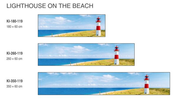 DIMEX | Fototapeta do kuchyne Maják na pláži KI-180-119 | 180 x 60 cm | zelená, modrá, červená