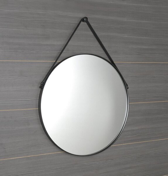 Sapho Sapho, ORBITER zrkadlo guľaté s koženým popruhom, o 50cm, čierna mat, ORT050