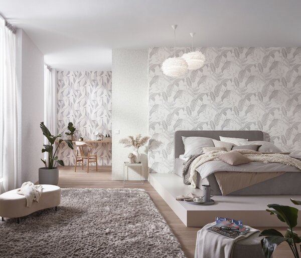 DIMEX | Vliesová tapeta na stenu WPE-901782 | 0,53 x 10,05 m | biela, krémová, šedá