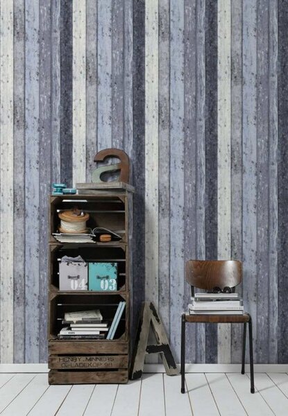 A.S. Création | Vliesová tapeta na stenu Best of Wood & Stone 8550-60 | 0,53 x 10,05 m | modrá, biela, šedá