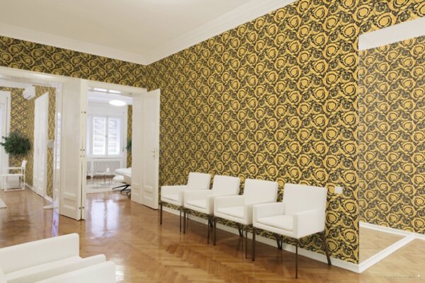 A.S. Création | Vliesová tapeta na stenu Versace 93583-4 | 0,70 x 10,05 m | zlatá, čierna