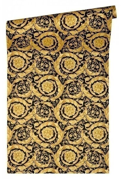 A.S. Création | Vliesová tapeta na stenu Versace 93583-4 | 0,70 x 10,05 m | zlatá, čierna