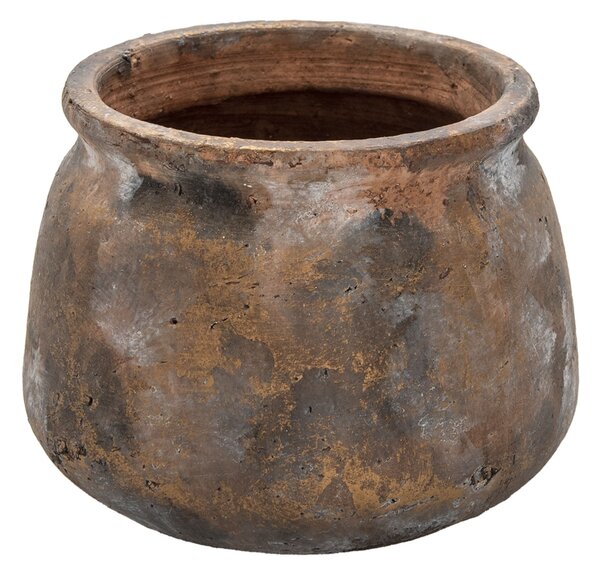 Hnedo-zlatá dekoratívna teracotová váza/kvetináč Tera - Ø 21*16 cm - Clayre & Eef