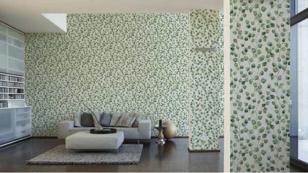 A.S. Création | Vliesová tapeta na stenu Greenery 37044-1 | 0,53 x 10,05 m | zelená, biela