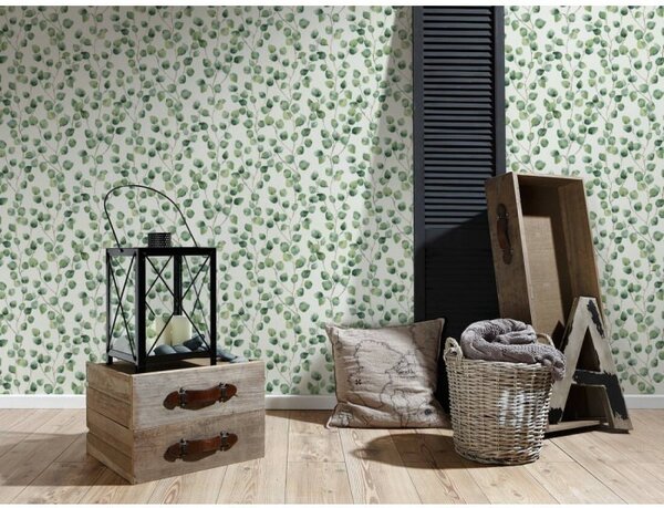 A.S. Création | Vliesová tapeta na stenu Greenery 37044-1 | 0,53 x 10,05 m | zelená, biela