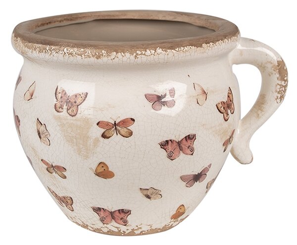 Béžový antik obal na kvetináč s motýlikmi Butterfly Paradise S - Ø 13*12 cm... - Clayre & Eef