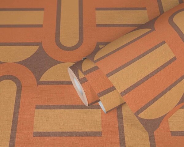 A.S. Création | Vliesová tapeta na stenu Retro Chic 39536-2 | 0,53 x 8,5 m | oranžová, hnedá, žltá
