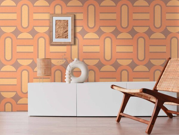 A.S. Création | Vliesová tapeta na stenu Retro Chic 39536-2 | 0,53 x 8,5 m | oranžová, hnedá, žltá