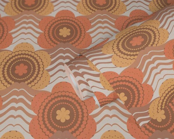 A.S. Création | Vliesová tapeta na stenu Retro Chic 39539-3 | 0,53 x 8,5 m | krémová, hnedá, oranžová, okrová, viacfarebná