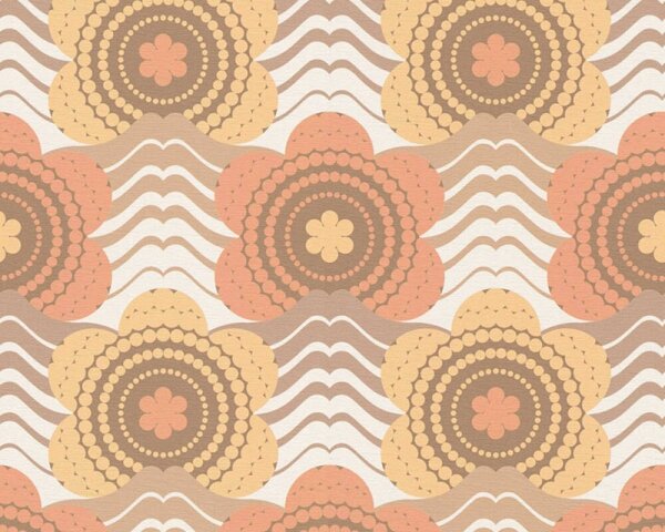 A.S. Création | Vliesová tapeta na stenu Retro Chic 39539-3 | 0,53 x 8,5 m | krémová, hnedá, oranžová, okrová, viacfarebná