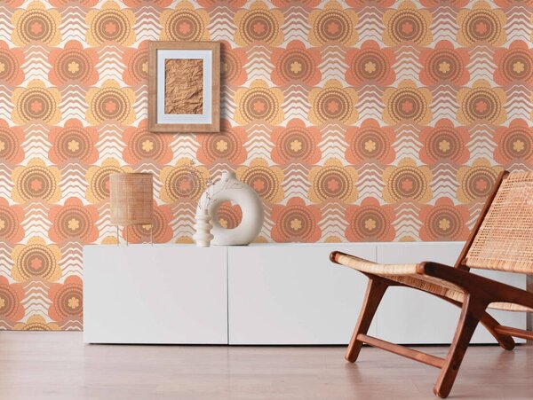 A.S. Création | Vliesová tapeta na stenu Retro Chic 39539-3 | 0,53 x 8,5 m | krémová, hnedá, oranžová, okrová, viacfarebná
