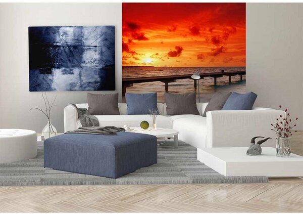 DIMEX | Vliesová fototapeta na stenu Mólo pri západe slnka MS-3-0191 | 225 x 250 cm | červená, oranžová, hnedá, biela