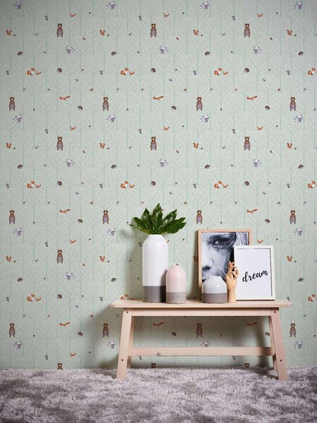 A.S. Création | Vliesová tapeta na stenu Little Love 38119-2 | 0,53 x 10,05 m | zelená, biela, hnedá