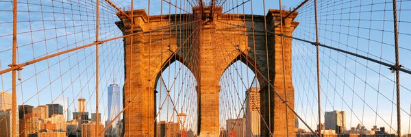 DIMEX | Fototapeta do kuchyne Brooklynský most KI-180-116 | 180 x 60 cm | modrá, oranžová, hnedá