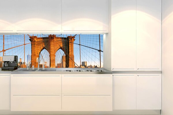 DIMEX | Fototapeta do kuchyne Brooklynský most KI-180-116 | 180 x 60 cm | modrá, oranžová, hnedá