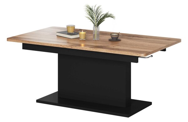 Rozkladací jedálenský stôl BOGATO, 126-168x56-74x70, dub wotan/čierna