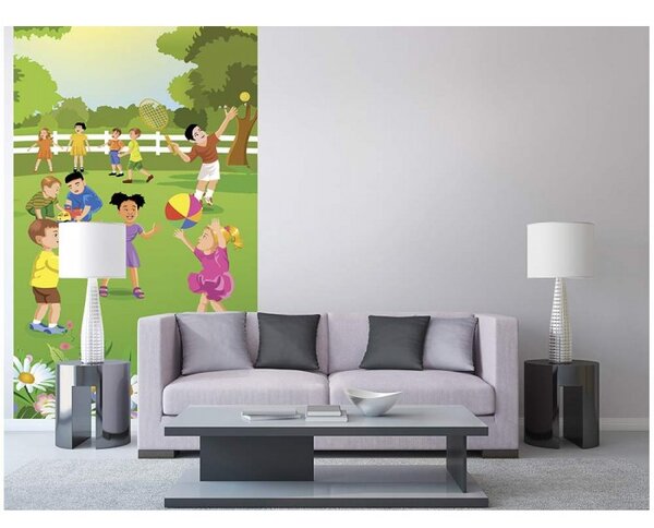 DIMEX | Vliesové fototapety na stenu Deti na záhrade MS-2-0343 | 150 x 250 cm | zelená, viacfarebná