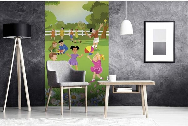 DIMEX | Vliesové fototapety na stenu Deti na záhrade MS-2-0343 | 150 x 250 cm | zelená, viacfarebná