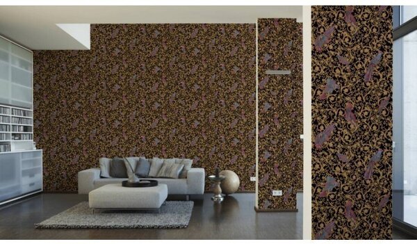 A.S. Création | Vliesová tapeta na stenu Versace 37053-1 | 0,70 x 10,05 m | čierna, žltá, hnedá