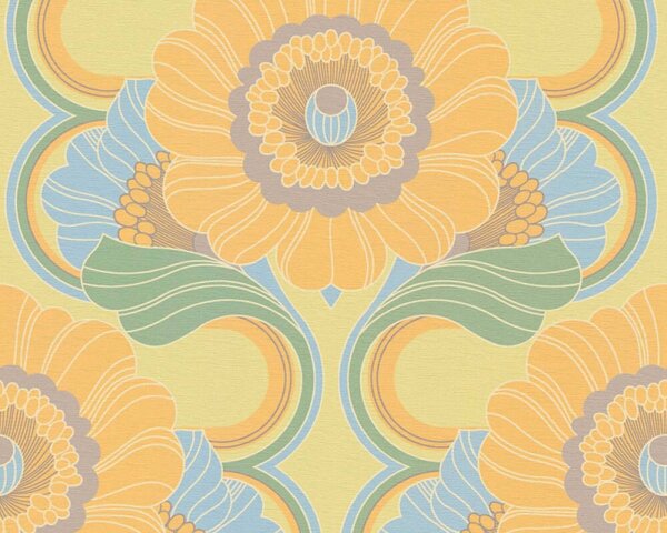A.S. Création | Vliesová tapeta na stenu Retro Chic 39530-1V | 0,53 x 8,5 m | oranžová, zelená, modrá, fialová, viacfarebná